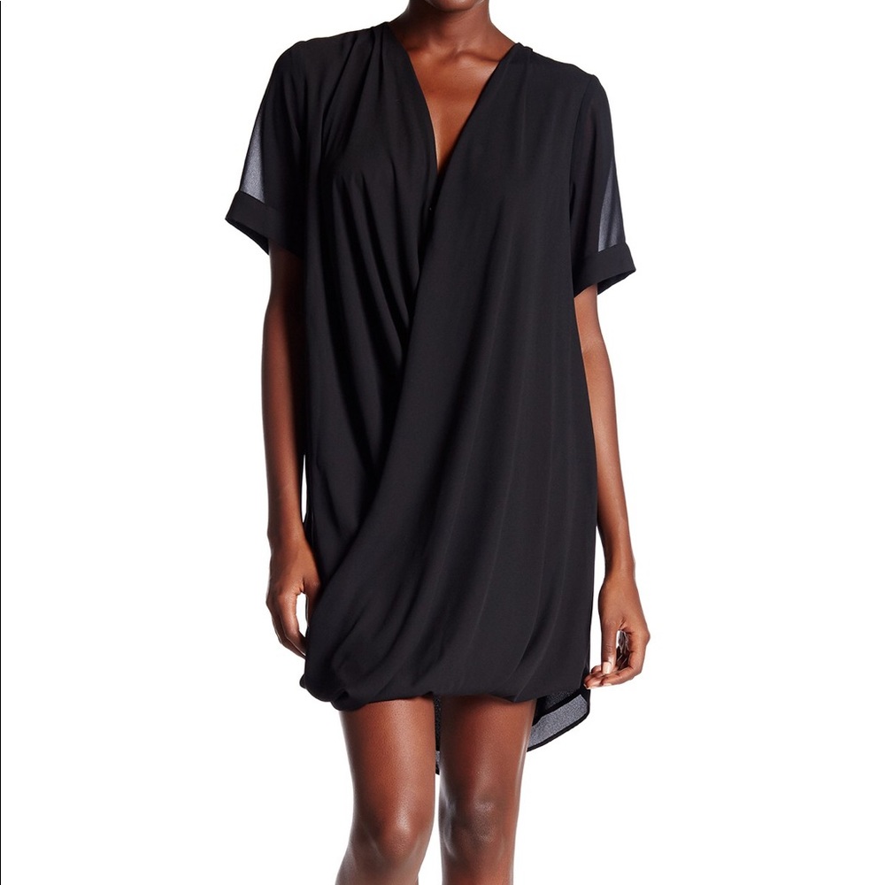 Petite Topshop Drape Front Tunic Dress, Black